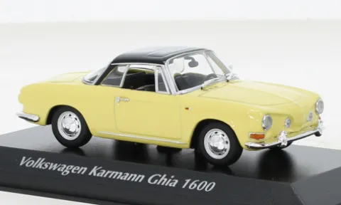 VW Karmann Ghia 1600, gelb/schwarz, 1966, 1:43, Maxichamps